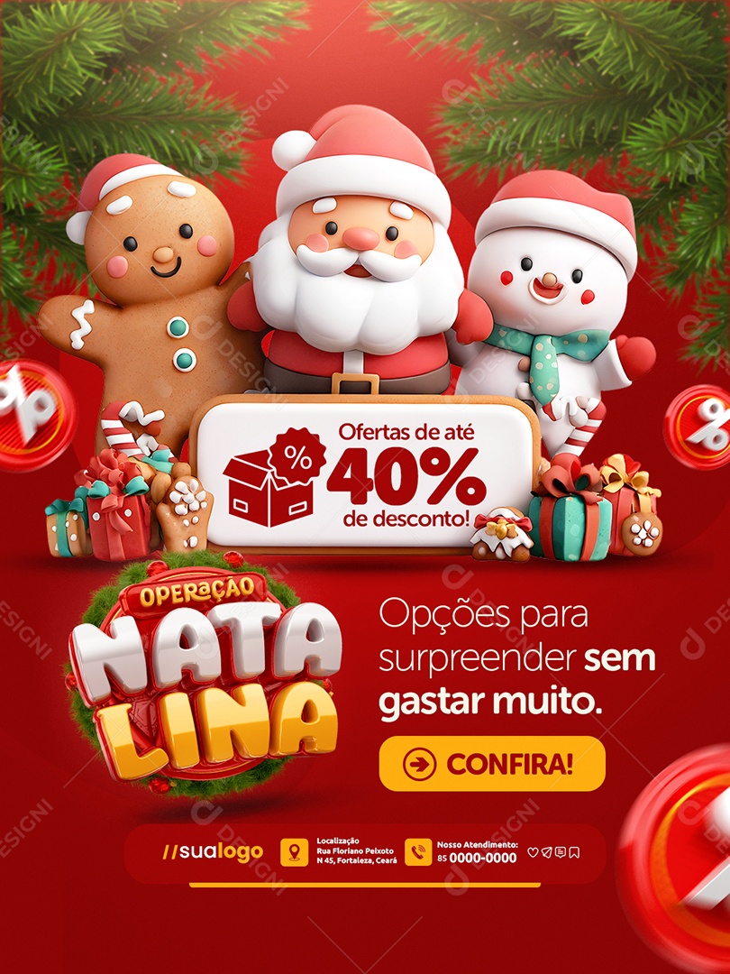 Operação Natalina Supermercado Ofertas de Até 40% de Desconto Social Media PSD Editável