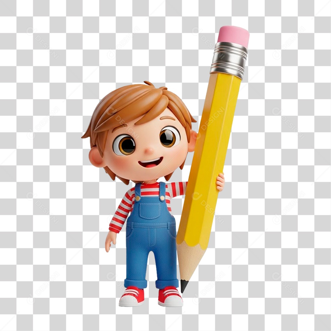 Personagem 3D Menino Segurando Lápis PNG Transparente