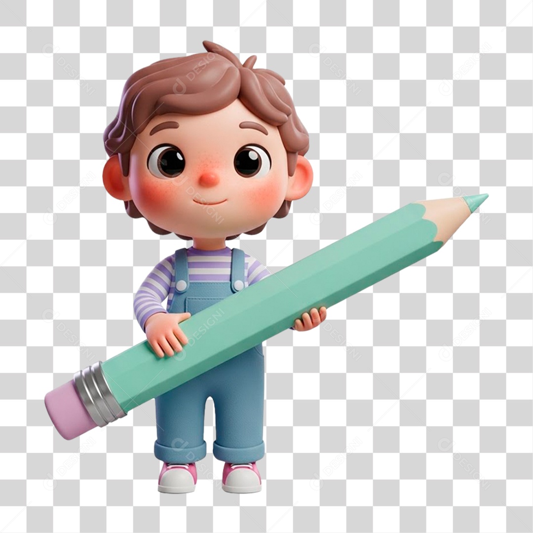 Personagem 3D Menino Segurando Lápis PNG Transparente