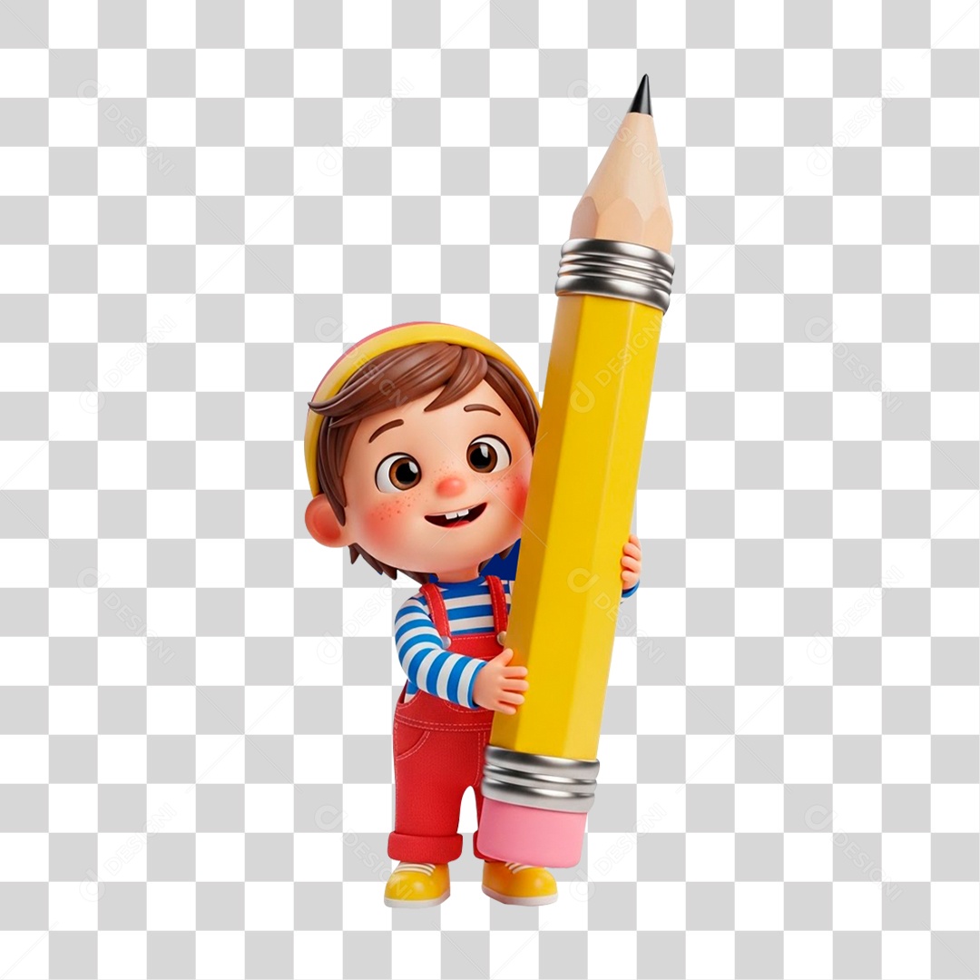 Personagem 3D Menino Segurando Lápis PNG Transparente