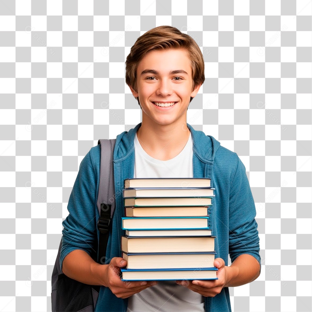 Garoto Segurando Livros PNG Transparente