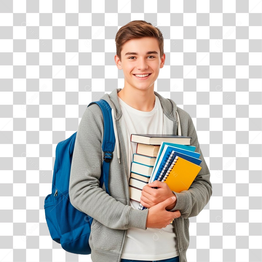 Garoto Segurando Livros PNG Transparente