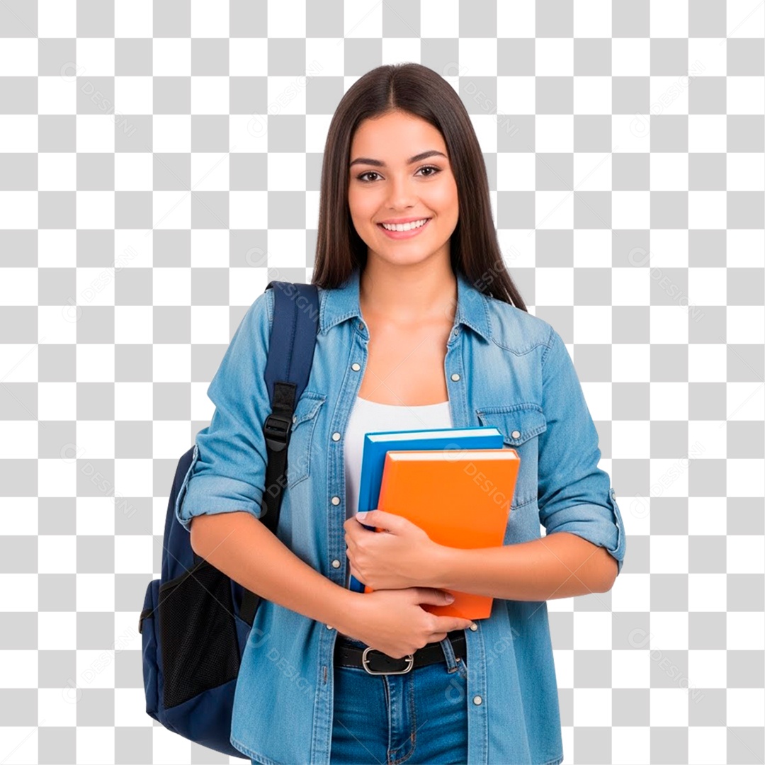 Estudante Segurando Livros PNG Transparente