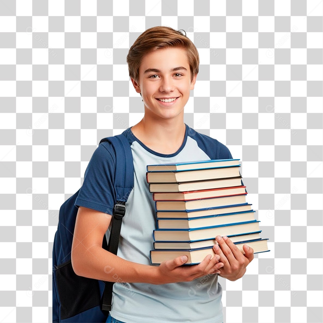 Garoto Segurando Livros PNG Transparente