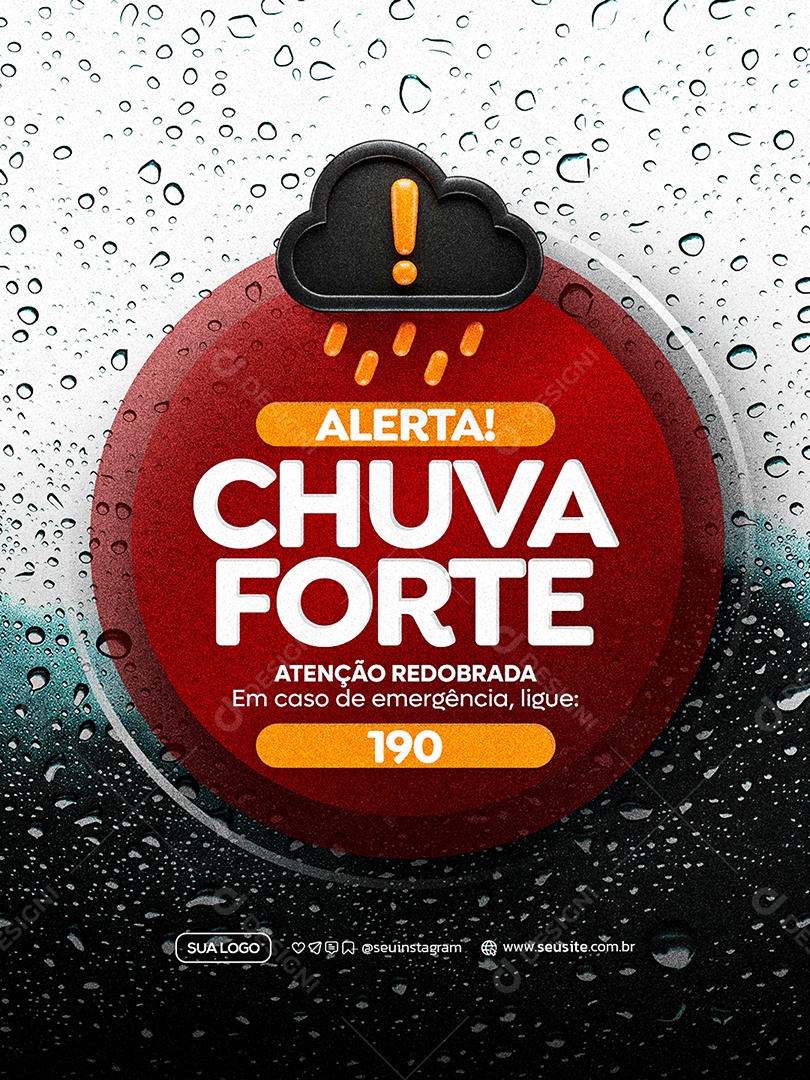 Alerta De Chuvas Intensas Social Media PSD Editável