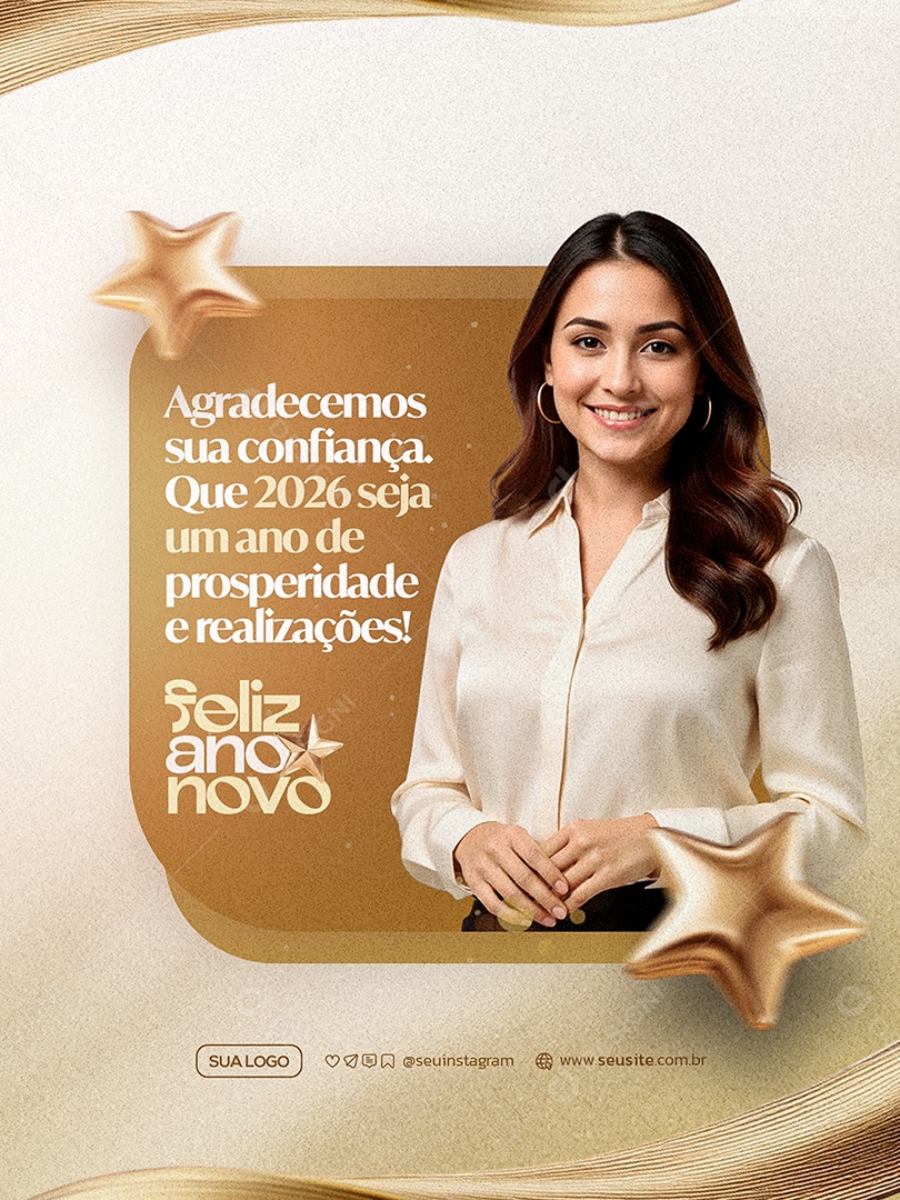 Feliz Ano Novo 2026 01 de Janeiro Social Media PSD Editável