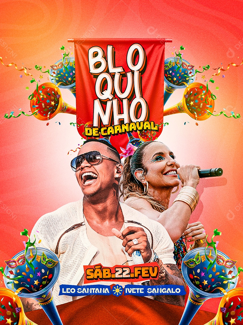 Flyer Bloquinho de Carnaval Social Media PSD Editável