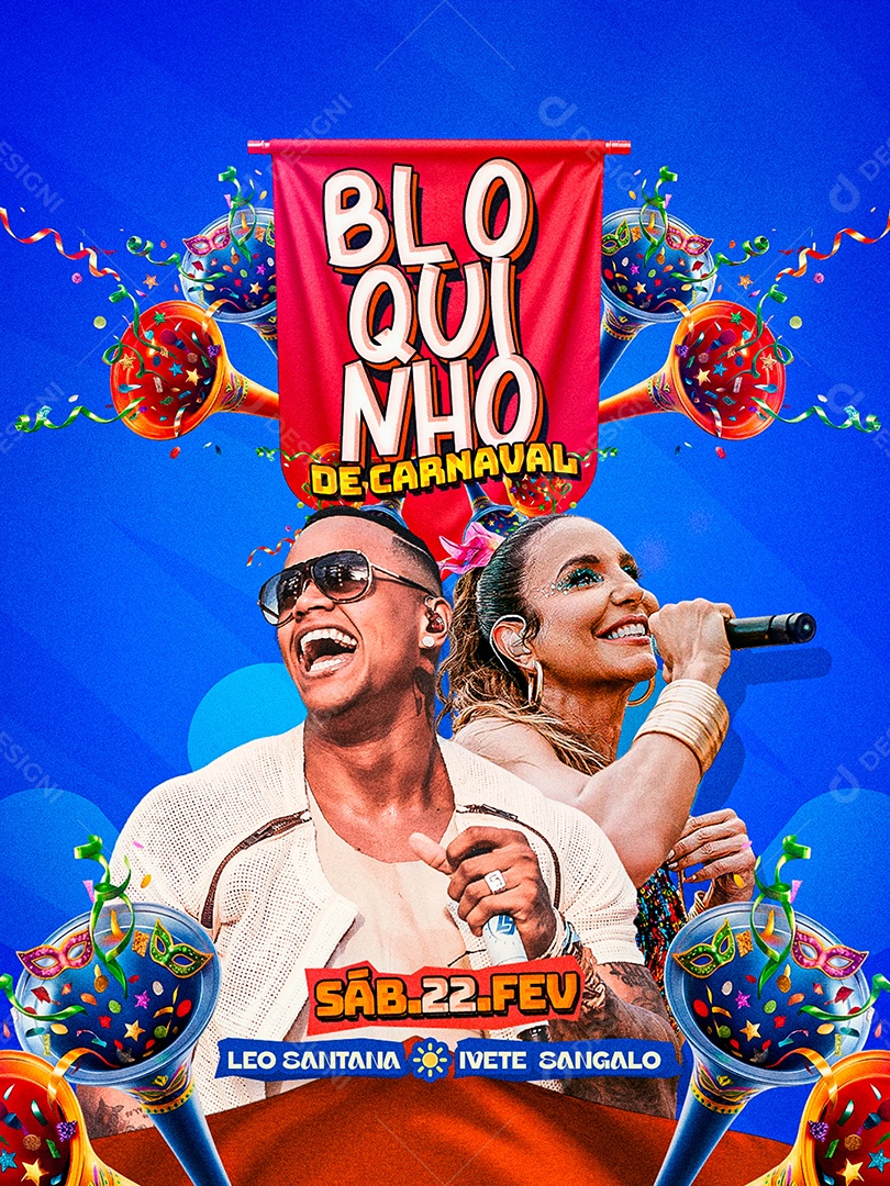Flyer Bloquinho de Carnaval Social Media PSD Editável