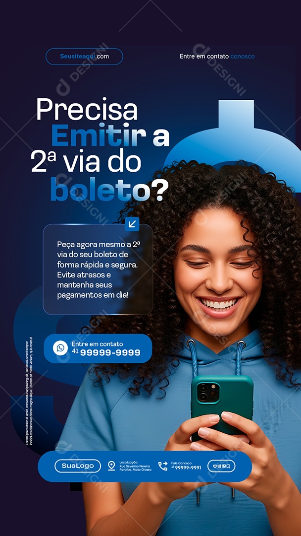 Story Finanças Precisa Emitir a Segunda Via do Boleto Social Media PSD Editável