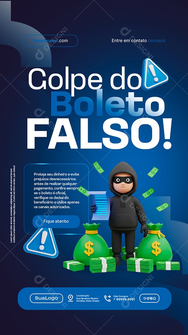 Story Boleto Finanças Golpe do Boleto Falso Social Media PSD Editável