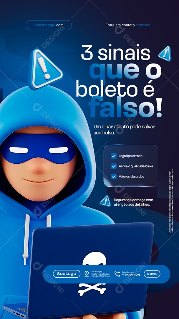 Story Boleto Finanças Três Sinais Que o Boleto é Falso Social Media PSD Editável