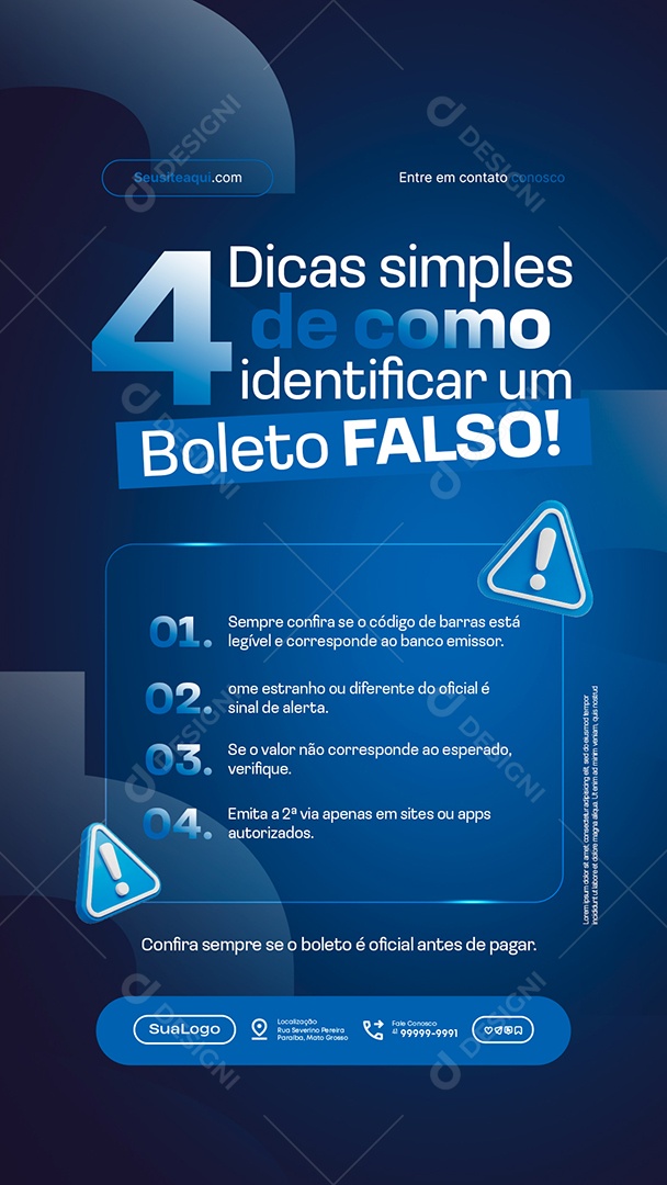 Story Finanças Quatro Dicas Simples de Como Identificar um Boleto Falso Social Media PSD Editável