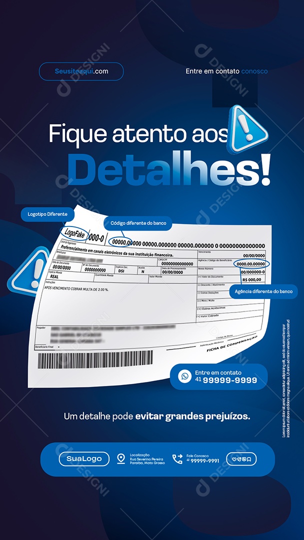 Story Boleto Finanças Fique Atento aos Detalhes Social Media PSD Editável