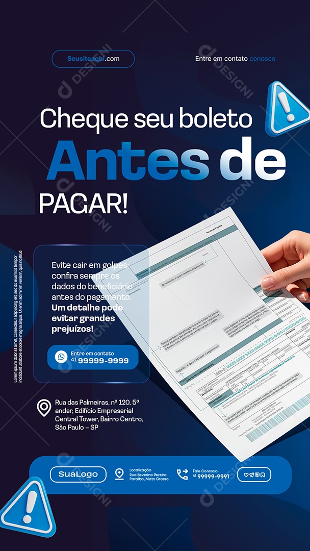 Story Finanças Cheque seu Boleto Antes de Pagar Social Media PSD Editável