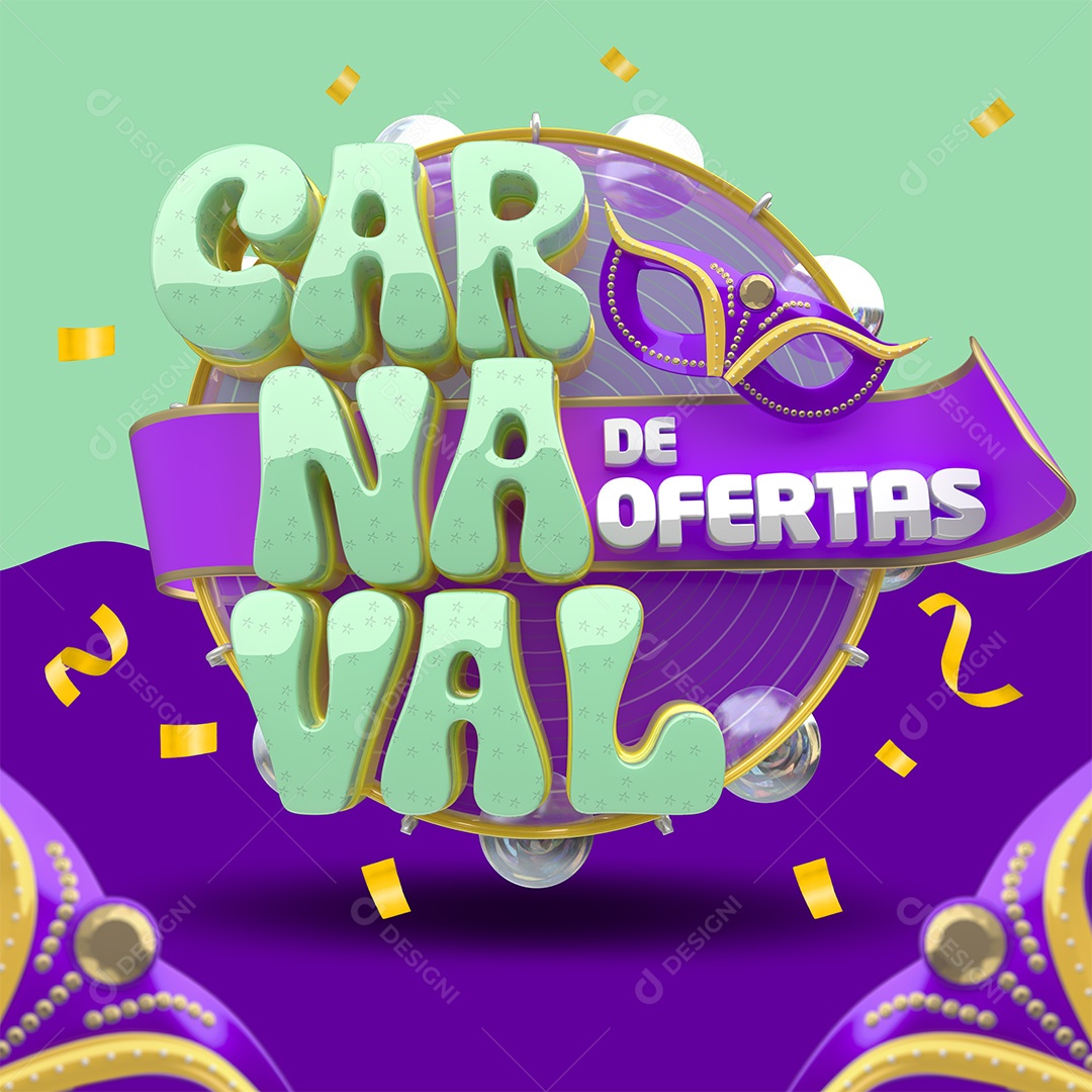 Carnaval de Ofertas Selo 3D Verde e Roxo para Composição PSD