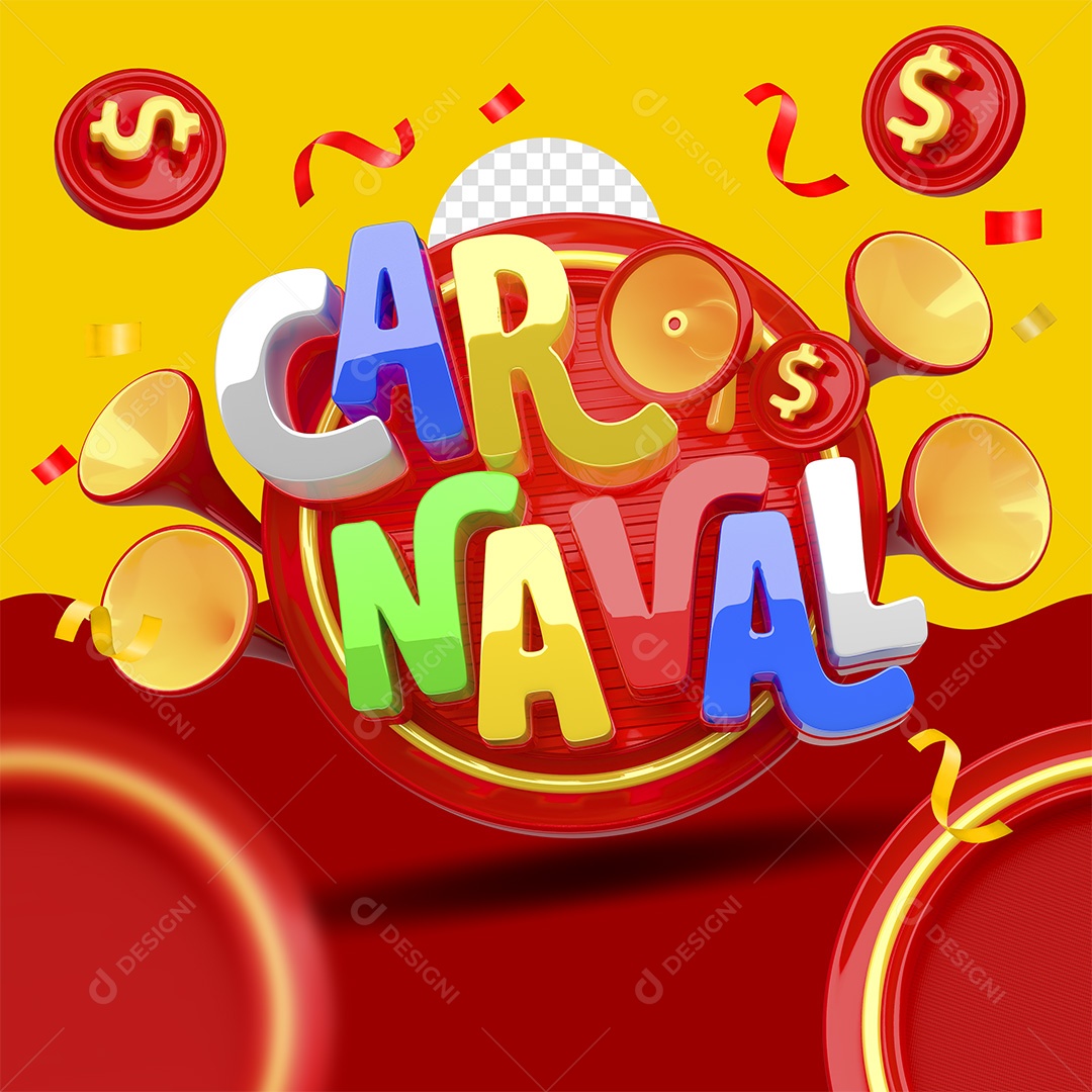 Carnaval Selo 3D Colorido para Composição PSD