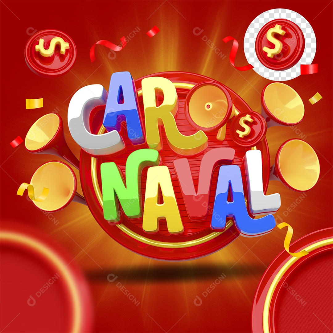 Carnaval Selo 3D Colorido para Composição PSD