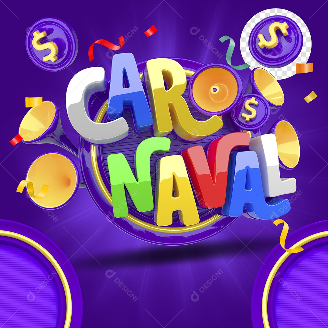 Carnaval Selo 3D Colorido para Composição PSD