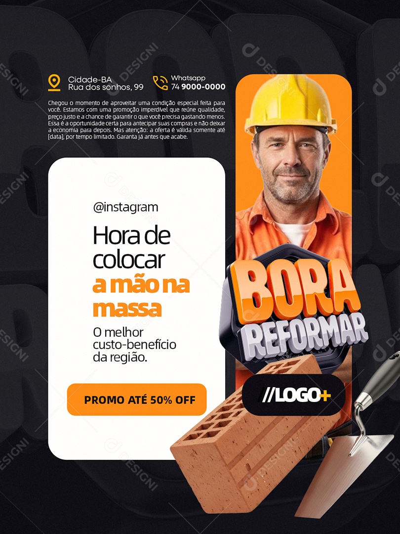 Bora Reforma Construção Hora de Colocar a Mão na Massa Social Media PSD Editável