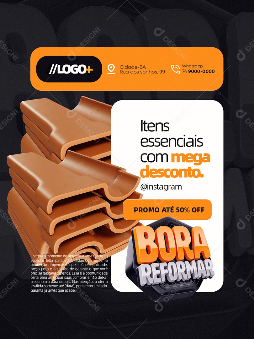 Bora Reforma Construção Itens Essencais com Mega Descontos Social Media PSD Editável
