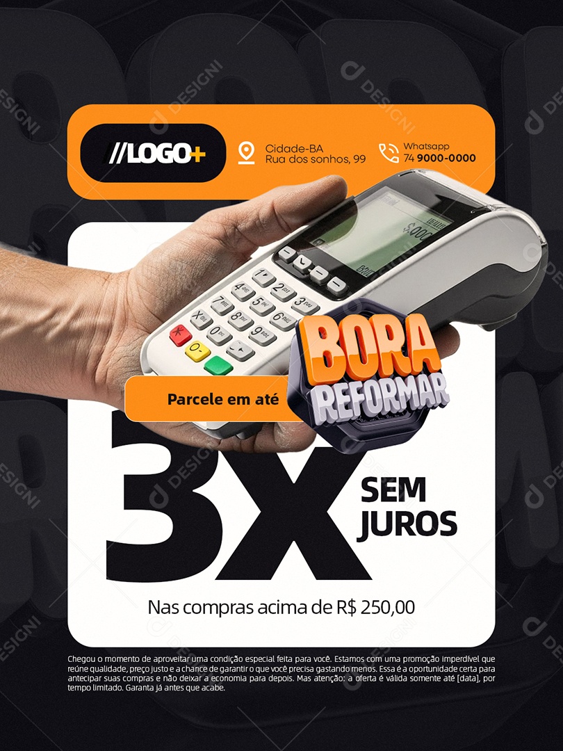 Bora Reforma Construção Parcele em Até 3x Social Media PSD Editável