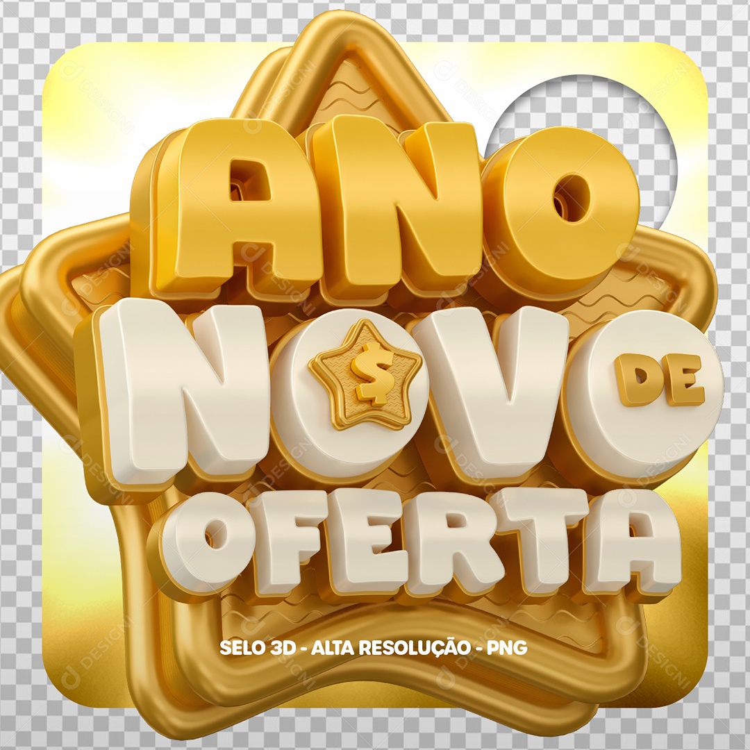 Ano Novo de Oferta Selo 3D para Composição PSD