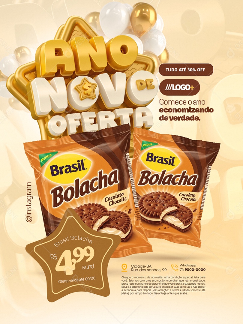 Ano Novo de Oferta Supermercado Comece o Ano Economizando Social Media PSD Editável