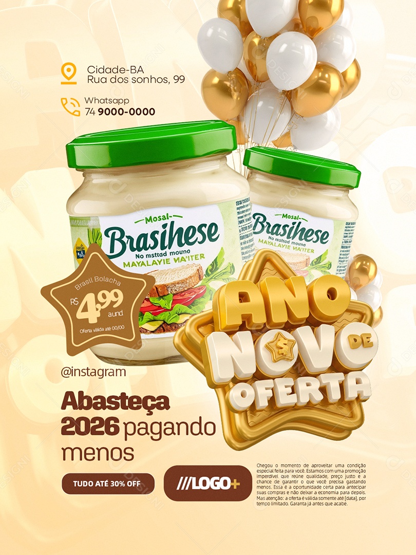 Ano Novo de Oferta Supermercado Abasteça 2026 Pagando Menos Social Media PSD Editável