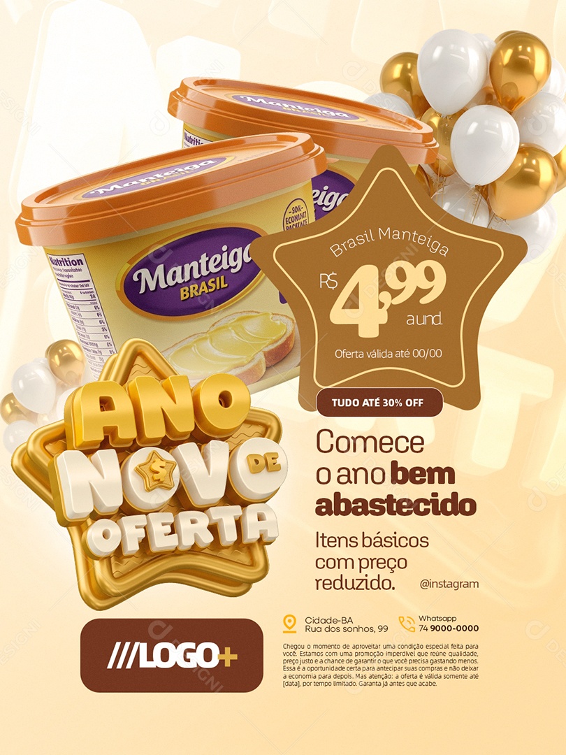 Ano Novo de Oferta Supermercado Manteiga Comece o Ano Bem Social Media PSD Editável