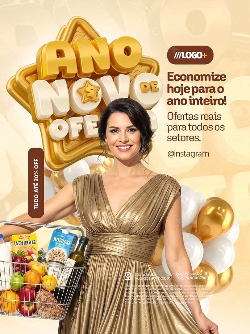 Ano Novo de Oferta Supermercado Economia Hoje parao Ano Inteiro Social Media PSD Editável