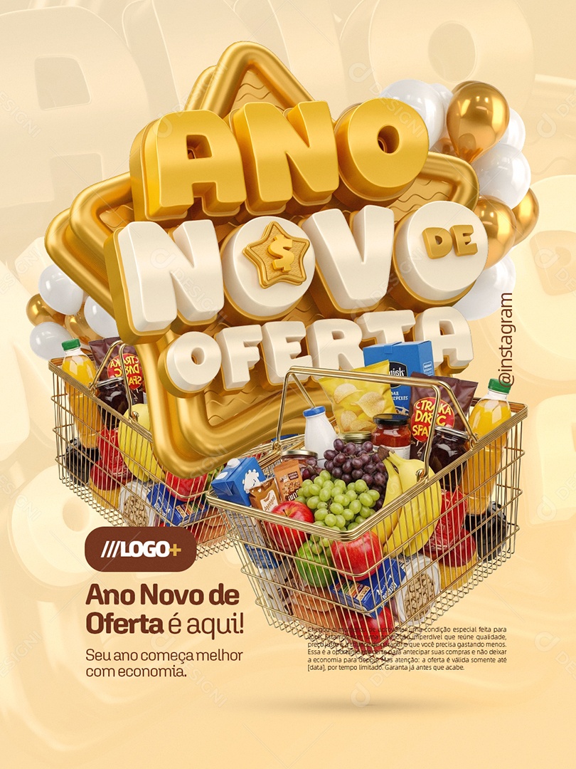 Ano Novo de Oferta Supermercado Seu Ano Começa Melhor com Economia Social Media PSD Editável