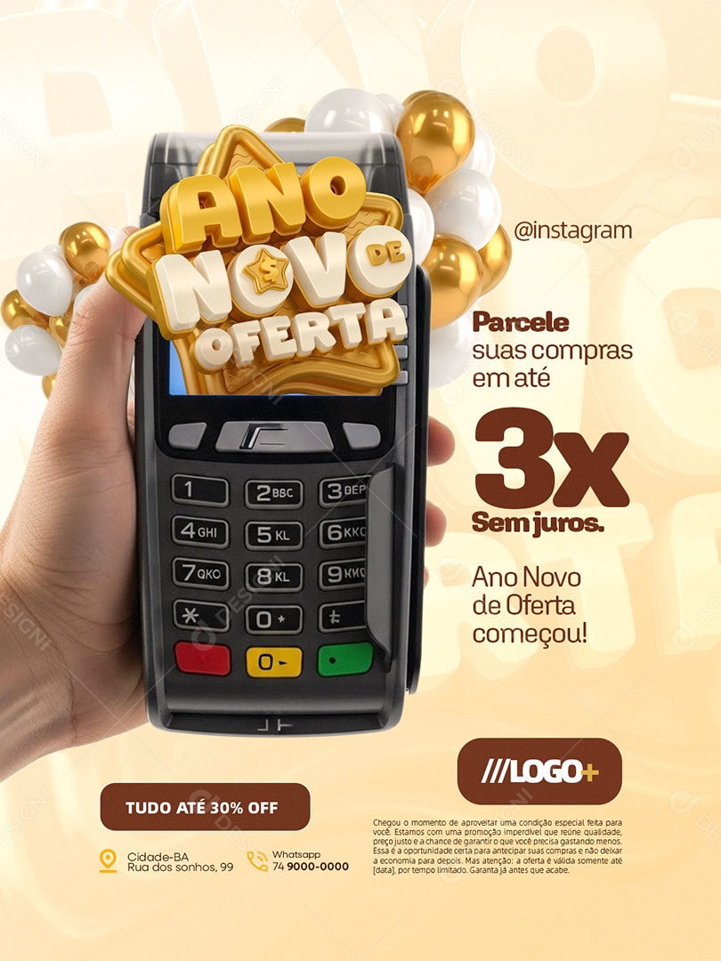 Ano Novo de Oferta Supermercado Parcele Suas Compras Social Media PSD Editável