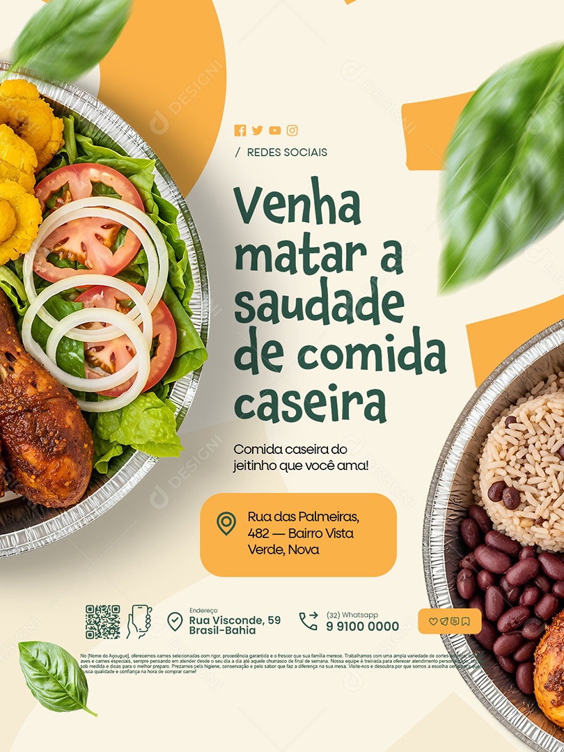 Restaurante Venha Matar a Saudade de Comida Caseira Social Media PSD Editável