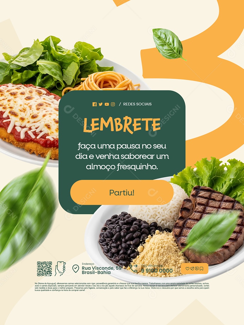 Restaurante Lembrete Partiu Social Media PSD Editável
