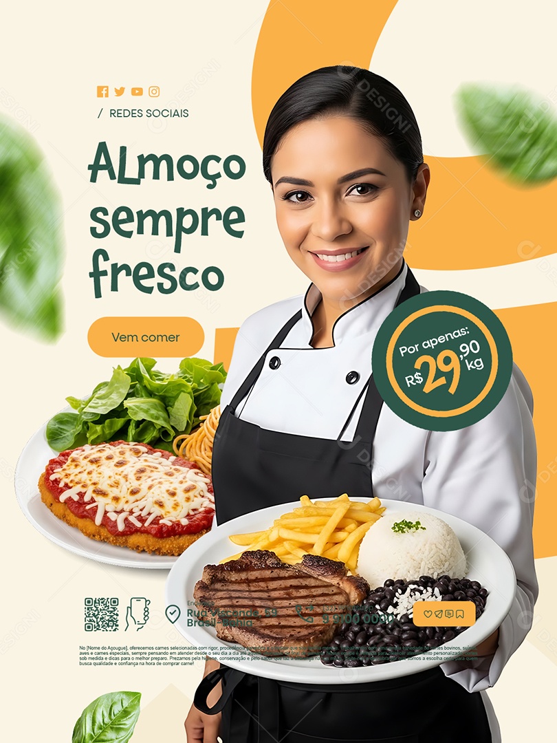 Restaurante Almoço Sempre Fresco Social Media PSD Editável