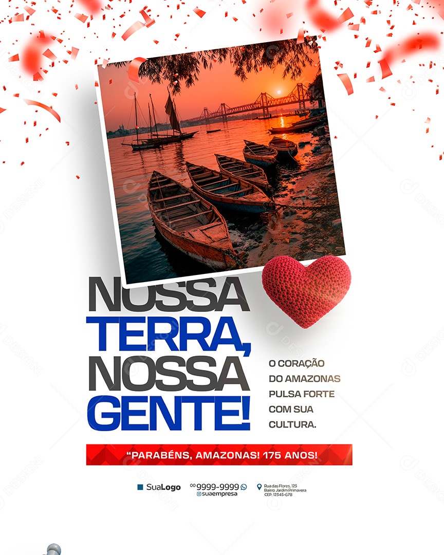 Aniversario do Amazonas 175 anos 05 de Setembro o Coração Social Media PSD Editavel