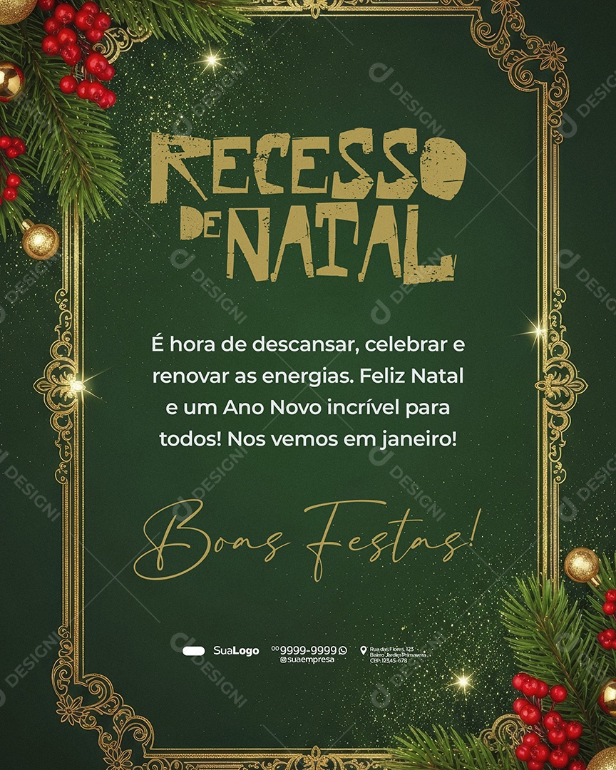 Comunicado de Natal Recesso é Hora de Descansar Social Media PSD Editável