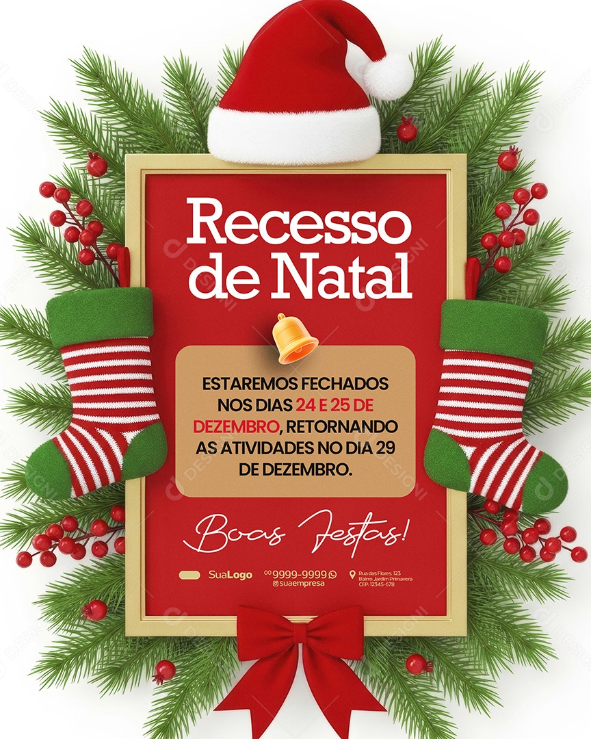Comunicado de Natal Recesso Estaremos Fechados Social Media PSD Editável