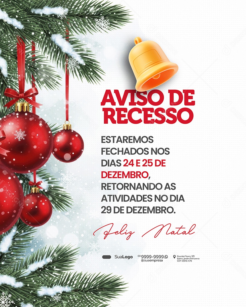 Comunicado de Natal Recesso Estaremos Social Media PSD Editável