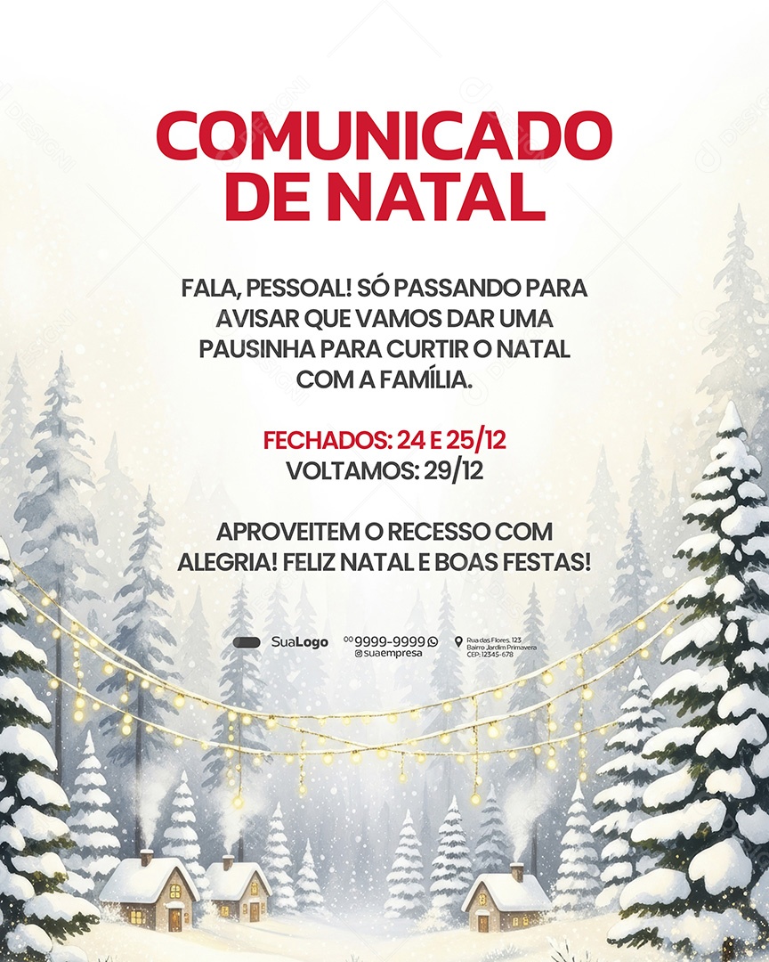 Comunicado de Natal Recesso Fala Pessoal Social Media PSD Editável