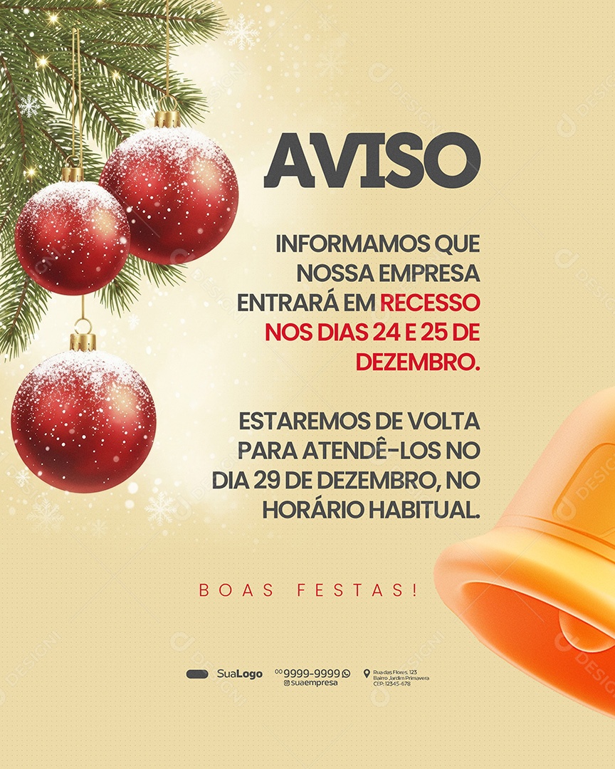 Comunicado de Natal Recesso Informamos que Nossa Social Media PSD Editável