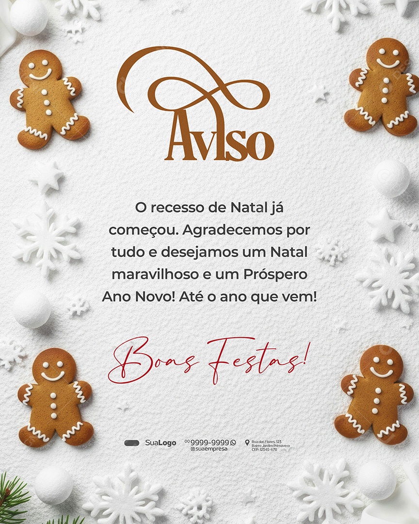 Comunicado de Natal Recesso Já Começou Social Media PSD Editável