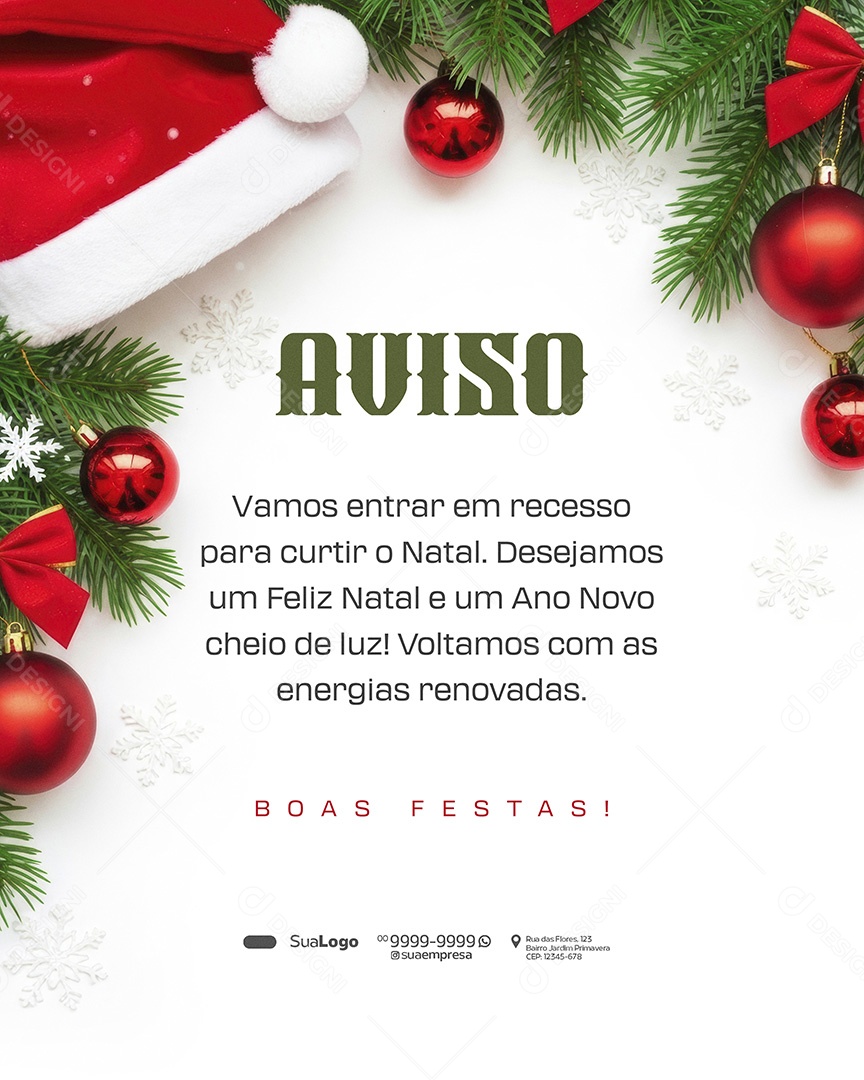 Comunicado de Natal Recesso Vamos Entrar Socia Media PSD Editável