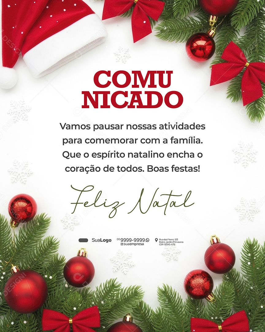 Comunicado de Natal Recesso Vamos Pausar Social Media PSD Editável