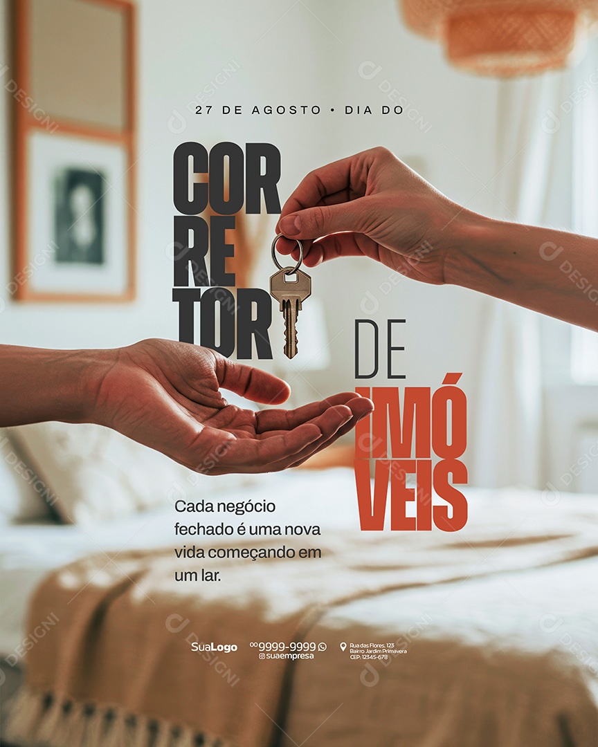 Dia do Corretor de Imoveis 27 de Agosto Social Media PSD Editavel