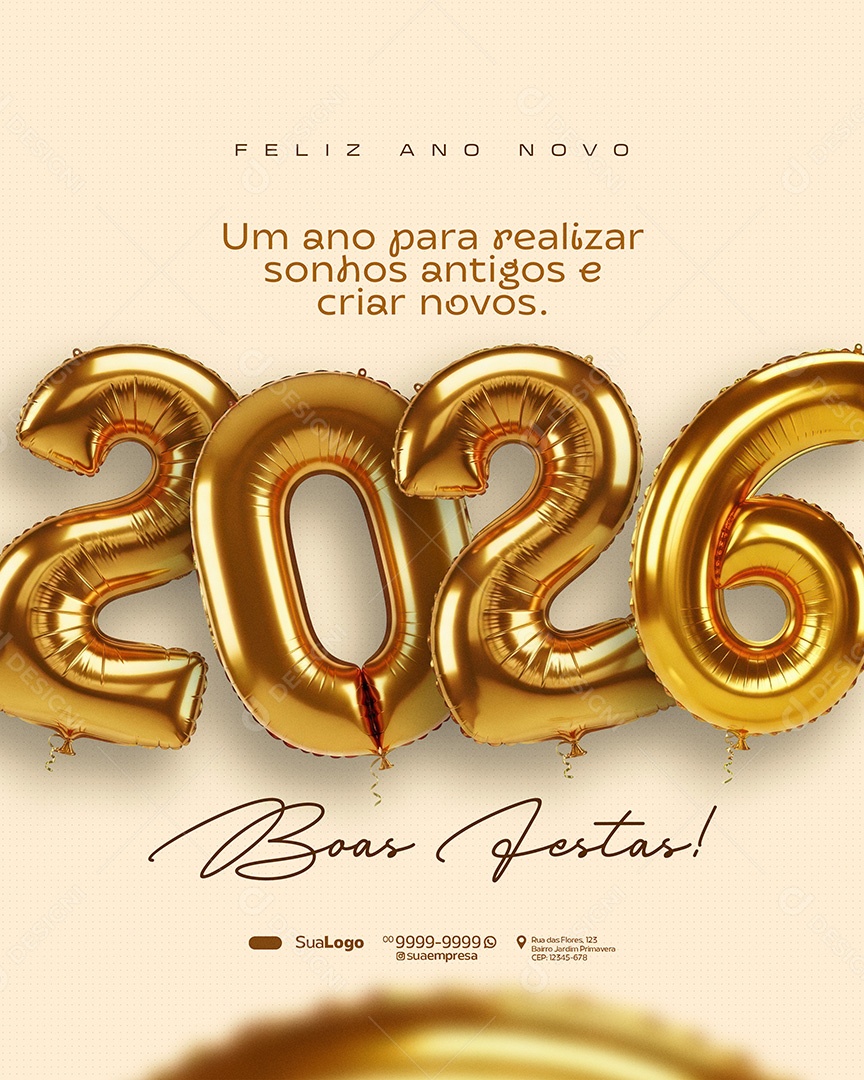 Feliz Ano Novo 2026 Novo Ano Boas Festas Social Media PSD Editável