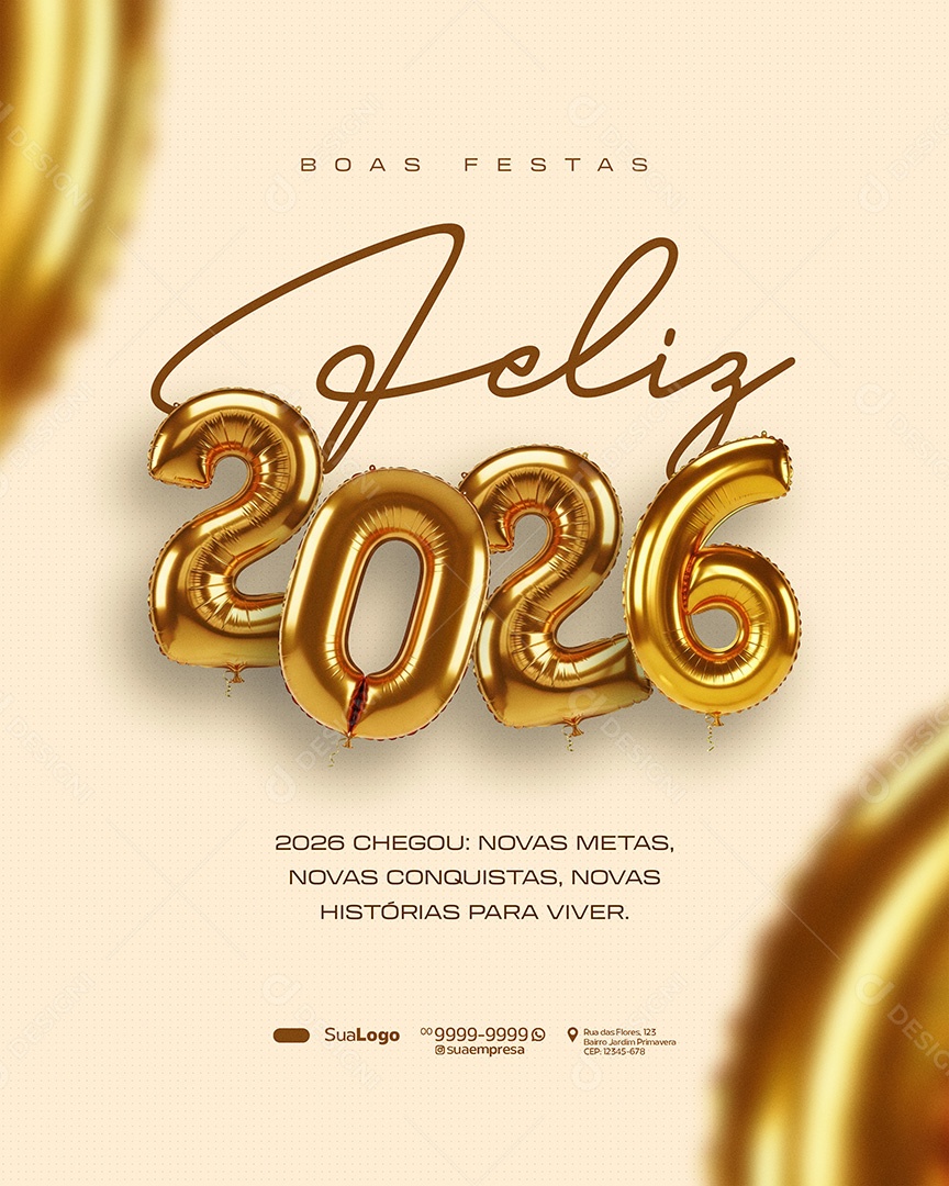 Feliz Ano Novo 2026 Novo Ano Chegou Social Media PSD Editável