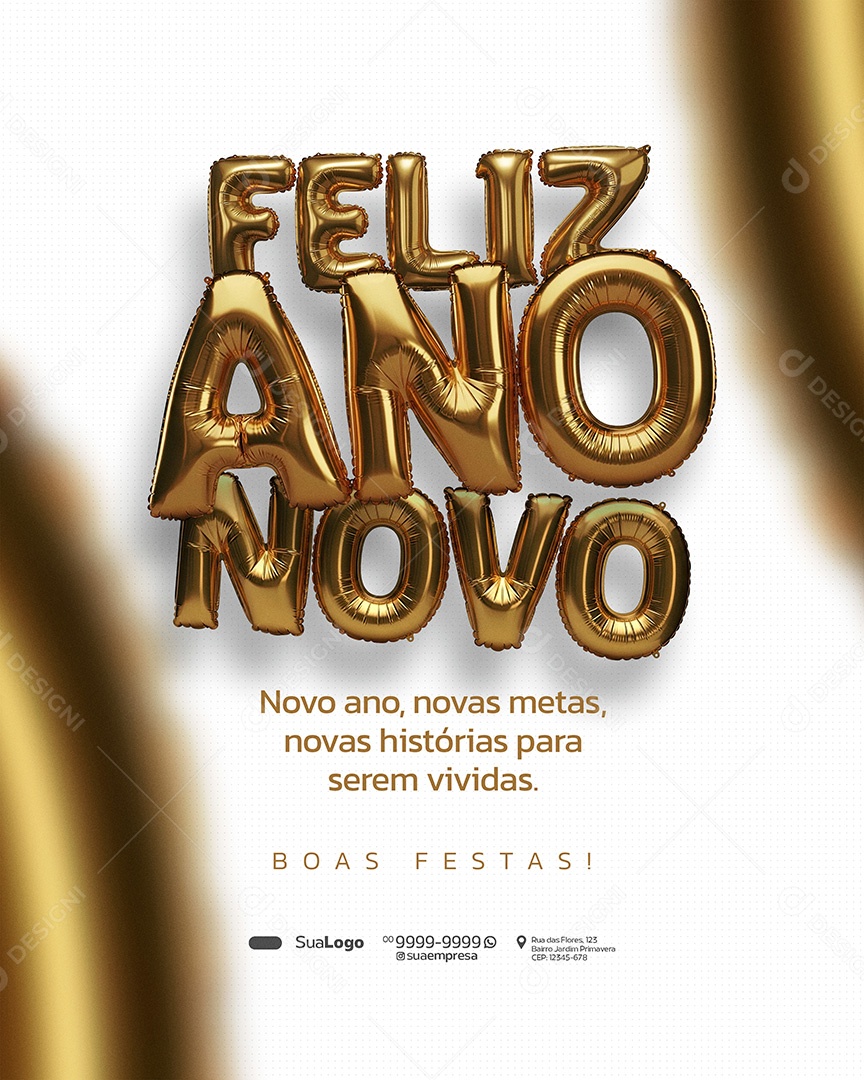 Feliz Ano Novo 2026 Novo Ano Novas Metas Social Media PSD Editável