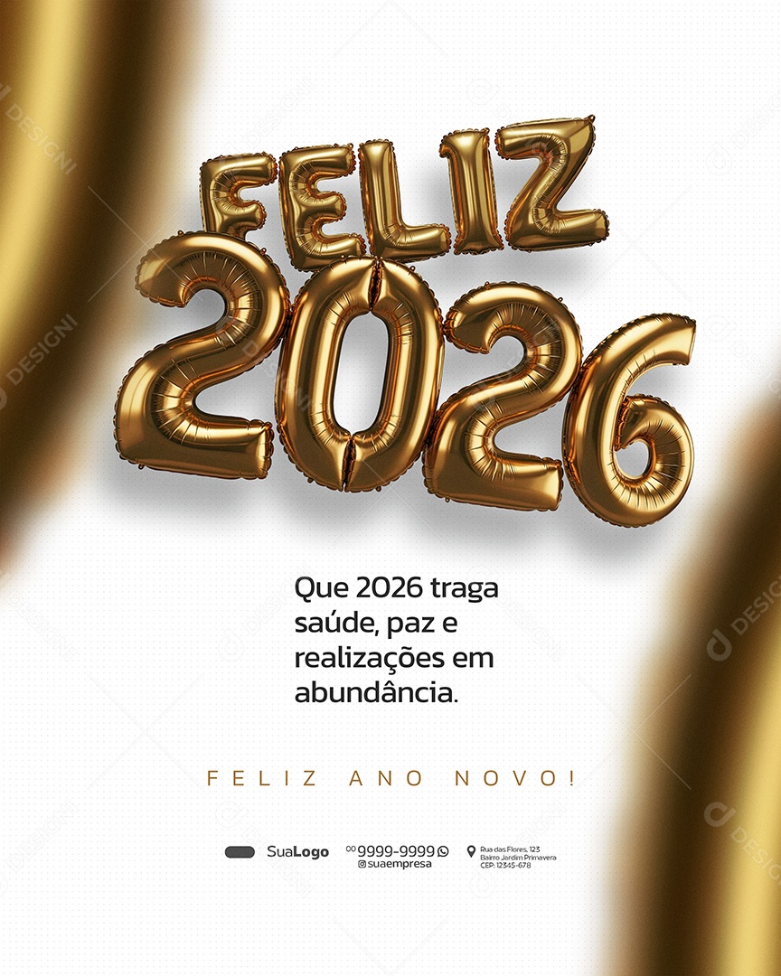 Feliz Ano Novo 2026 Novo Ano Que 2026 Traga Saúde Social Media PSD Editável