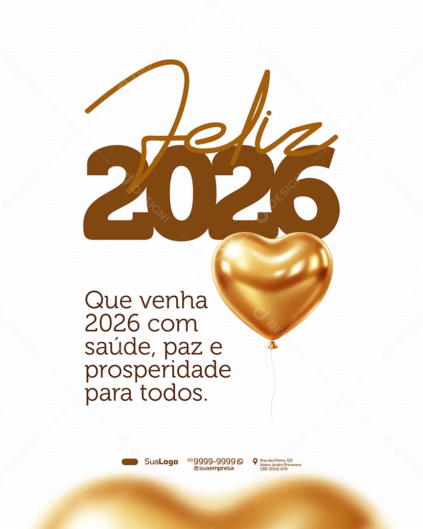 Feliz Ano Novo 2026 Novo Ano Saúde Paz e Prosperidade Social Media PSD Editável